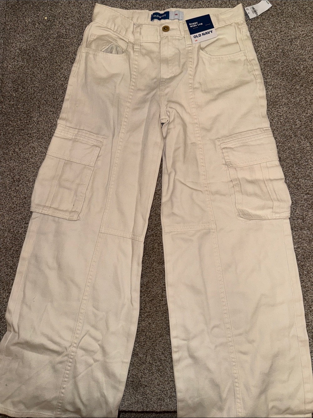 Old Navy Girls super baggy wide Cream Cargo twill Pants
